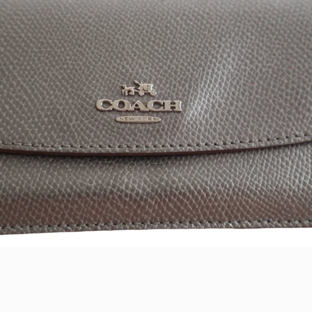 Coach Wallet Slim Envelope Dark Metallic Grey Snap Small "C's" Interior